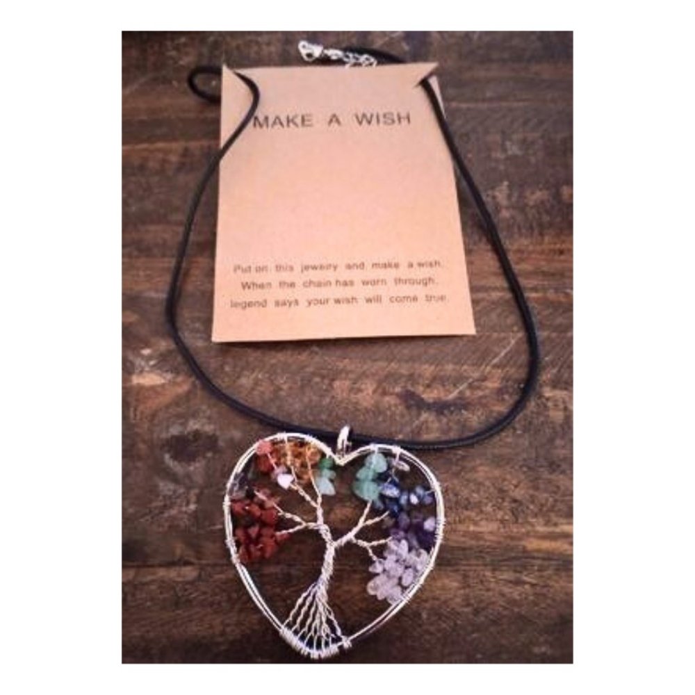 Tree of Life Heart shaped Chakra Necklace